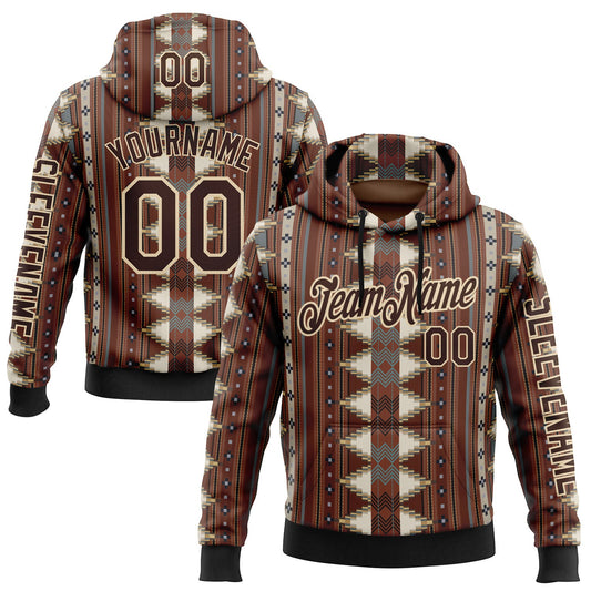 Custom Brown City Cream-Black 3D Pattern Design Western Cowboy Tribal Ethnic Sports Pullover Sweatshirt Hoodie - Main View