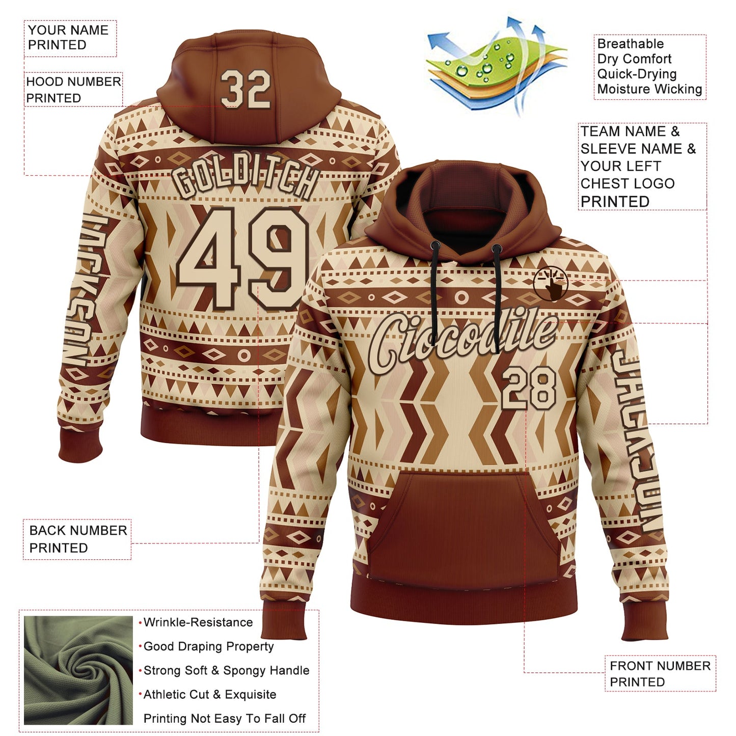 Custom City Cream Brown 3D Pattern Design Western Cowboy Tribal Ethnic Sports Pullover Sweatshirt Hoodie view 2