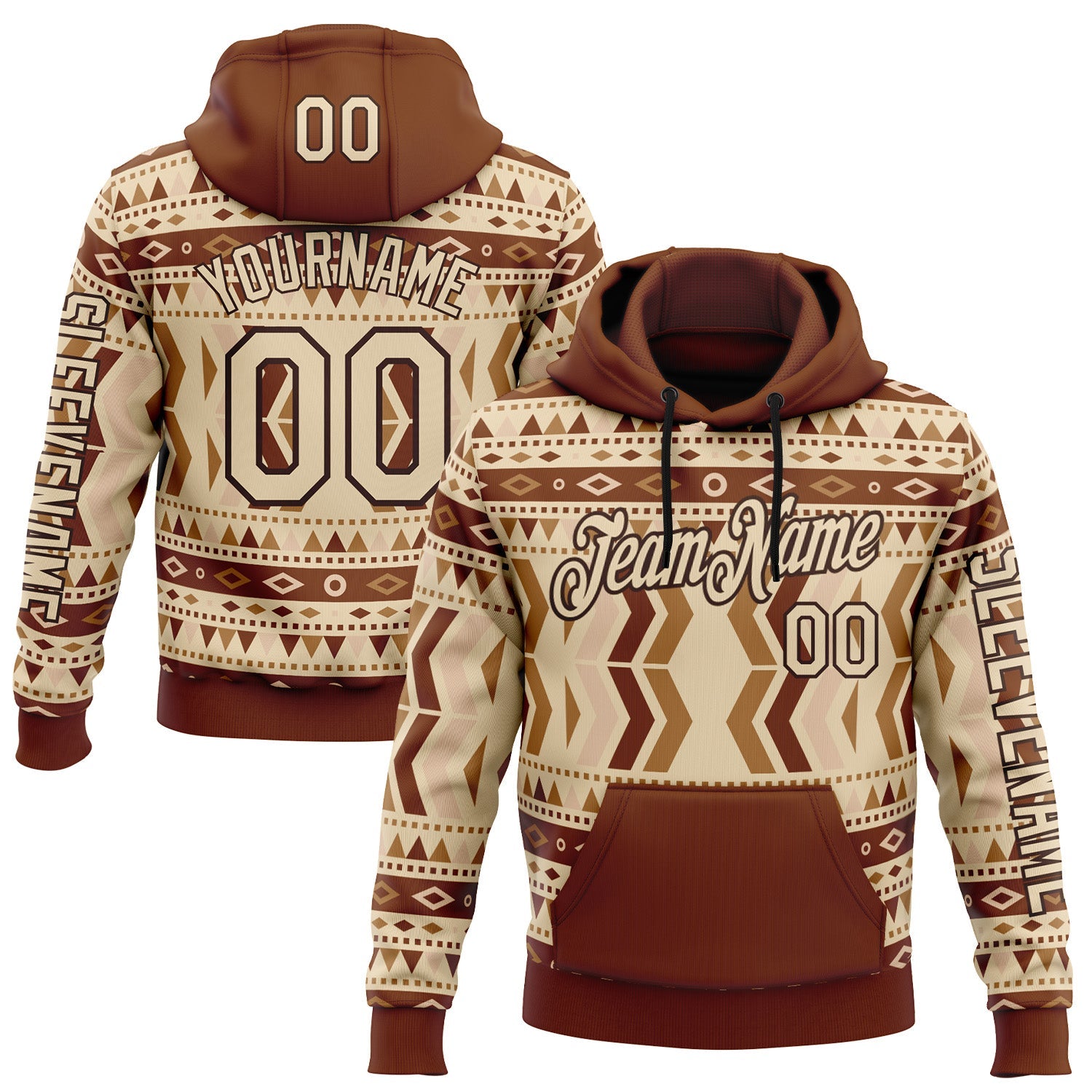 Custom City Cream Brown 3D Pattern Design Western Cowboy Tribal Ethnic Sports Pullover Sweatshirt Hoodie - Main View