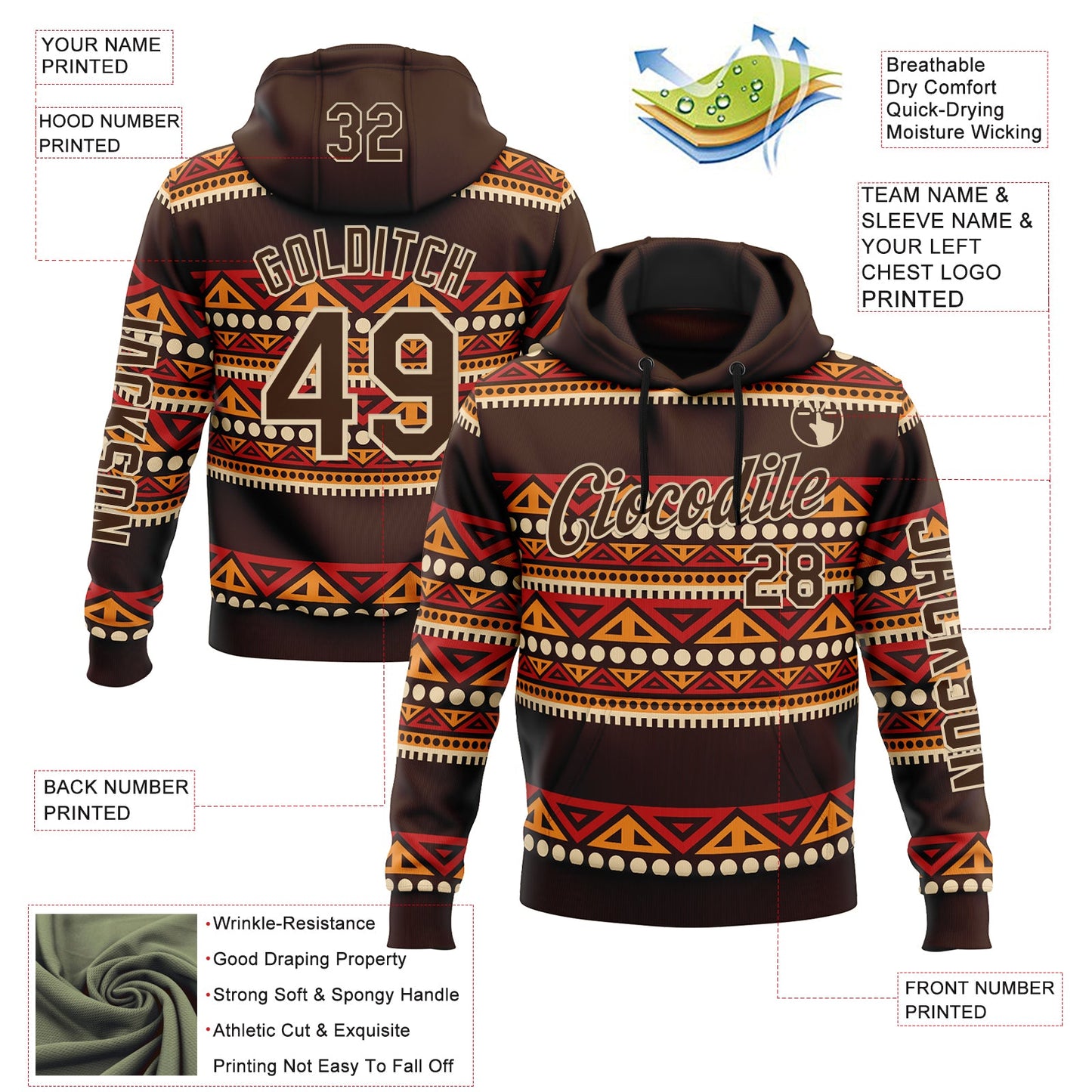 Custom Brown City Cream 3D Pattern Design Western Cowboy Tribal Ethnic Sports Pullover Sweatshirt Hoodie view 2