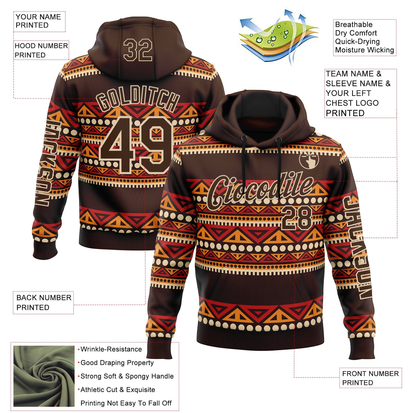 Custom Brown City Cream 3D Pattern Design Western Cowboy Tribal Ethnic Sports Pullover Sweatshirt Hoodie view 2