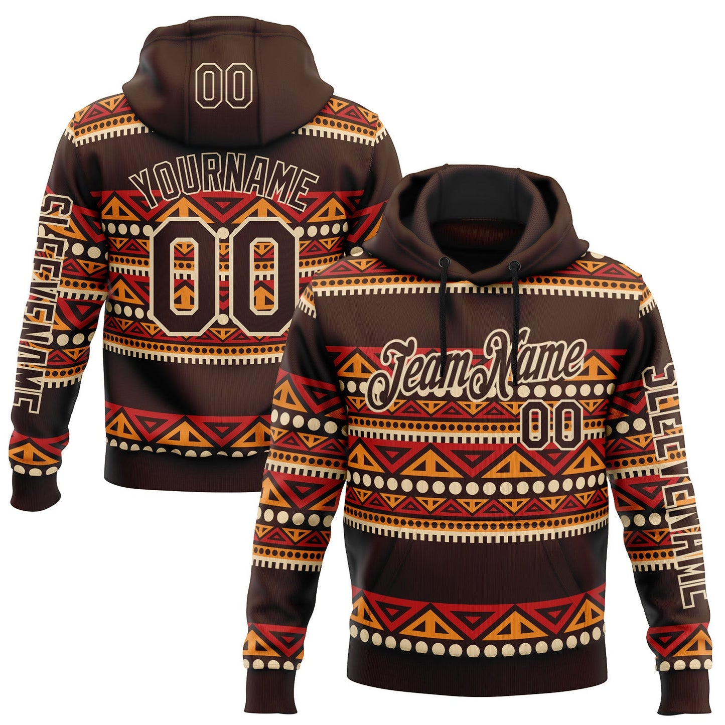 Custom Brown City Cream 3D Pattern Design Western Cowboy Tribal Ethnic Sports Pullover Sweatshirt Hoodie - Main View