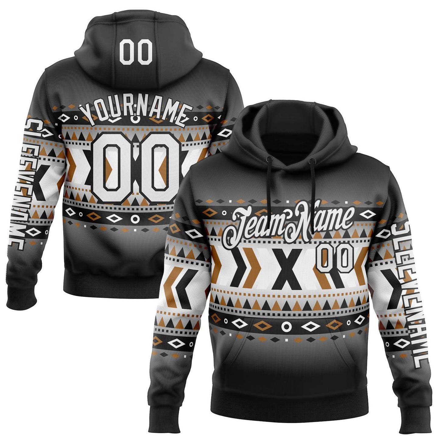 Custom Black White-Gray 3D Pattern Design Western Cowboy Tribal Ethnic Sports Pullover Sweatshirt Hoodie - Main View
