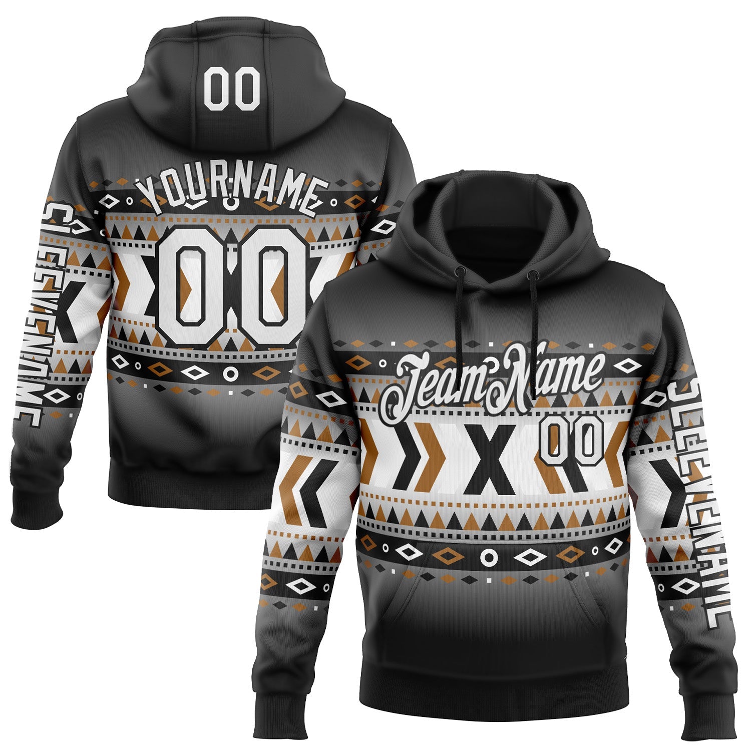 Custom Black White-Gray 3D Pattern Design Western Cowboy Tribal Ethnic Sports Pullover Sweatshirt Hoodie - Main View
