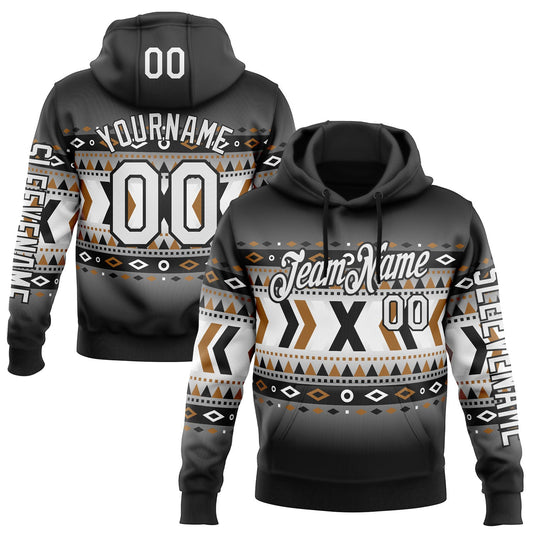 Custom Black White-Gray 3D Pattern Design Western Cowboy Tribal Ethnic Sports Pullover Sweatshirt Hoodie - Main View