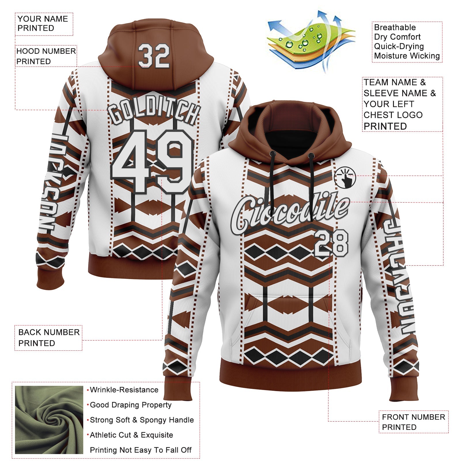 Custom White Brown-Black 3D Pattern Design Western Cowboy Tribal Ethnic Sports Pullover Sweatshirt Hoodie view 2