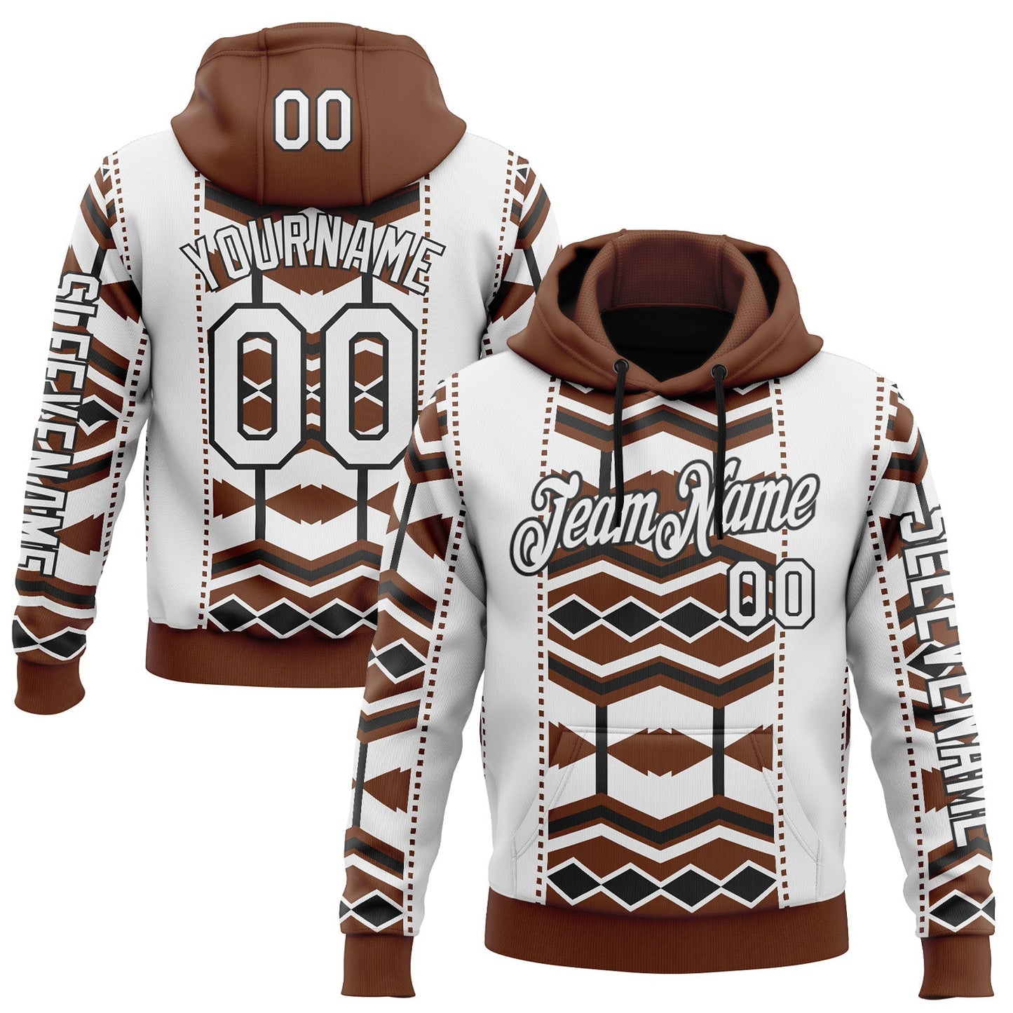 Custom White Brown-Black 3D Pattern Design Western Cowboy Tribal Ethnic Sports Pullover Sweatshirt Hoodie - Main View