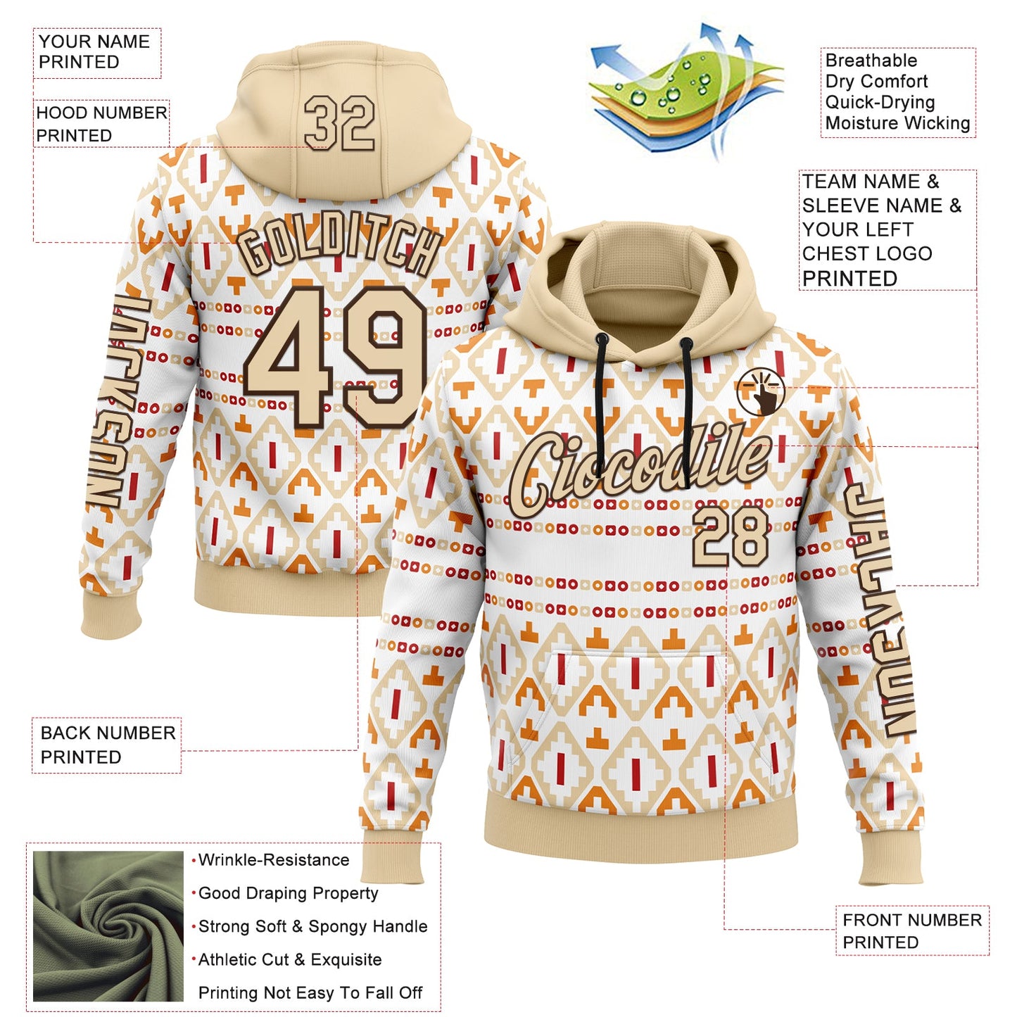 Custom White City Cream-Brown 3D Pattern Design Western Cowboy Tribal Ethnic Sports Pullover Sweatshirt Hoodie view 2