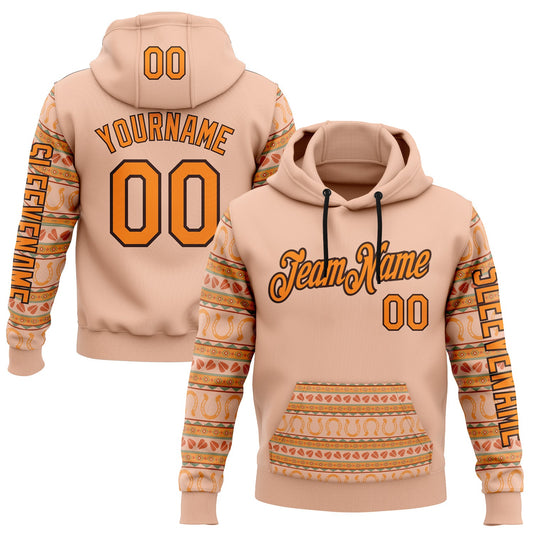 Custom Pink Bay Orange-Brown 3D Pattern Design Western Cowboy Tribal Ethnic Sports Pullover Sweatshirt Hoodie - Main View