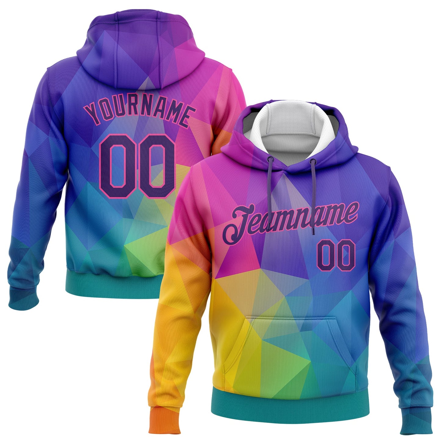 Custom Stitched Gold Purple-Pink 3D Pattern Design Abstract Rainbow Sports Pullover Sweatshirt Hoodie - Main View