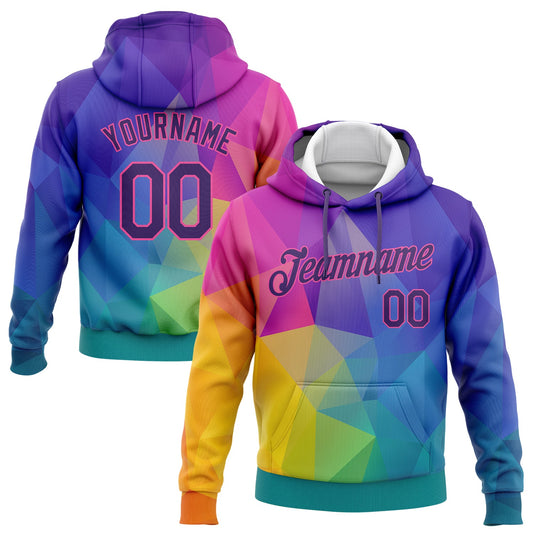 Custom Stitched Gold Purple-Pink 3D Pattern Design Abstract Rainbow Sports Pullover Sweatshirt Hoodie - Main View