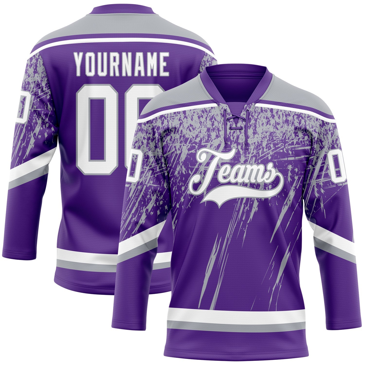 Custom Purple White-Gray 3D Splash Hockey Lace Neck Jersey - Main View