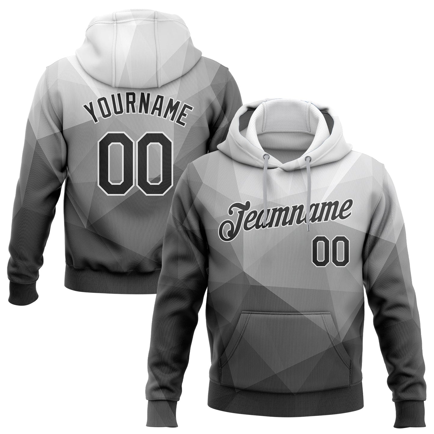 Custom Stitched Gray Black-White 3D Pattern Design Abstract Geometric Sports Pullover Sweatshirt Hoodie - Main View