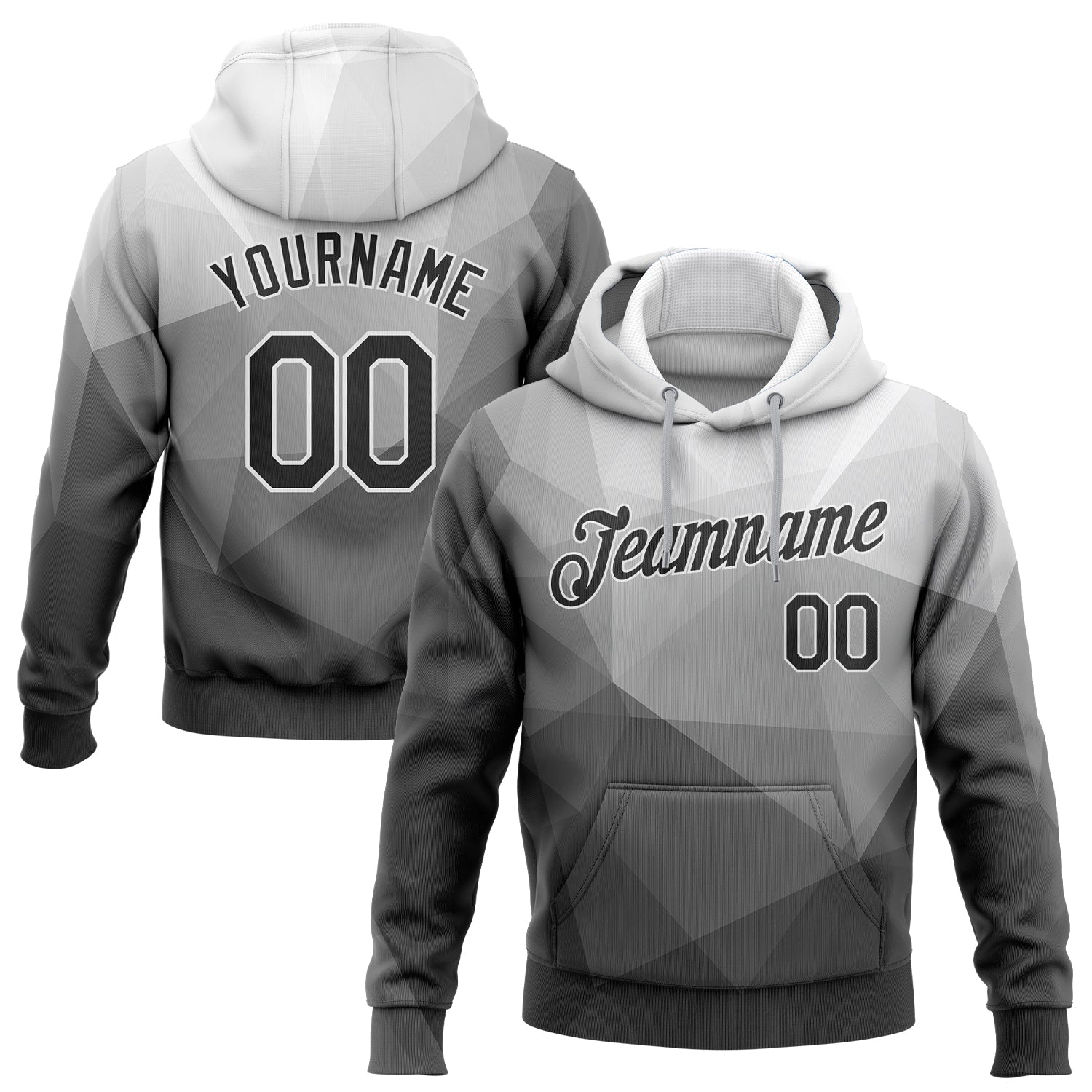 Custom Stitched Gray Black-White 3D Pattern Design Abstract Geometric Sports Pullover Sweatshirt Hoodie - Main View
