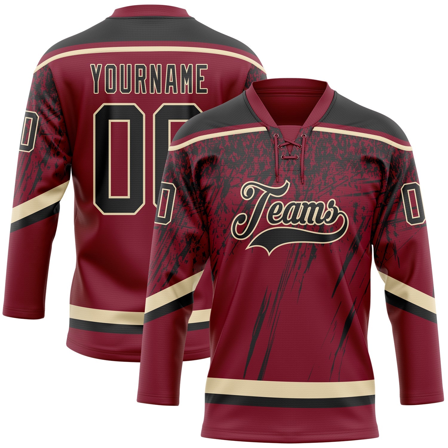 Custom Crimson Black-Cream 3D Splash Hockey Lace Neck Jersey - Main View