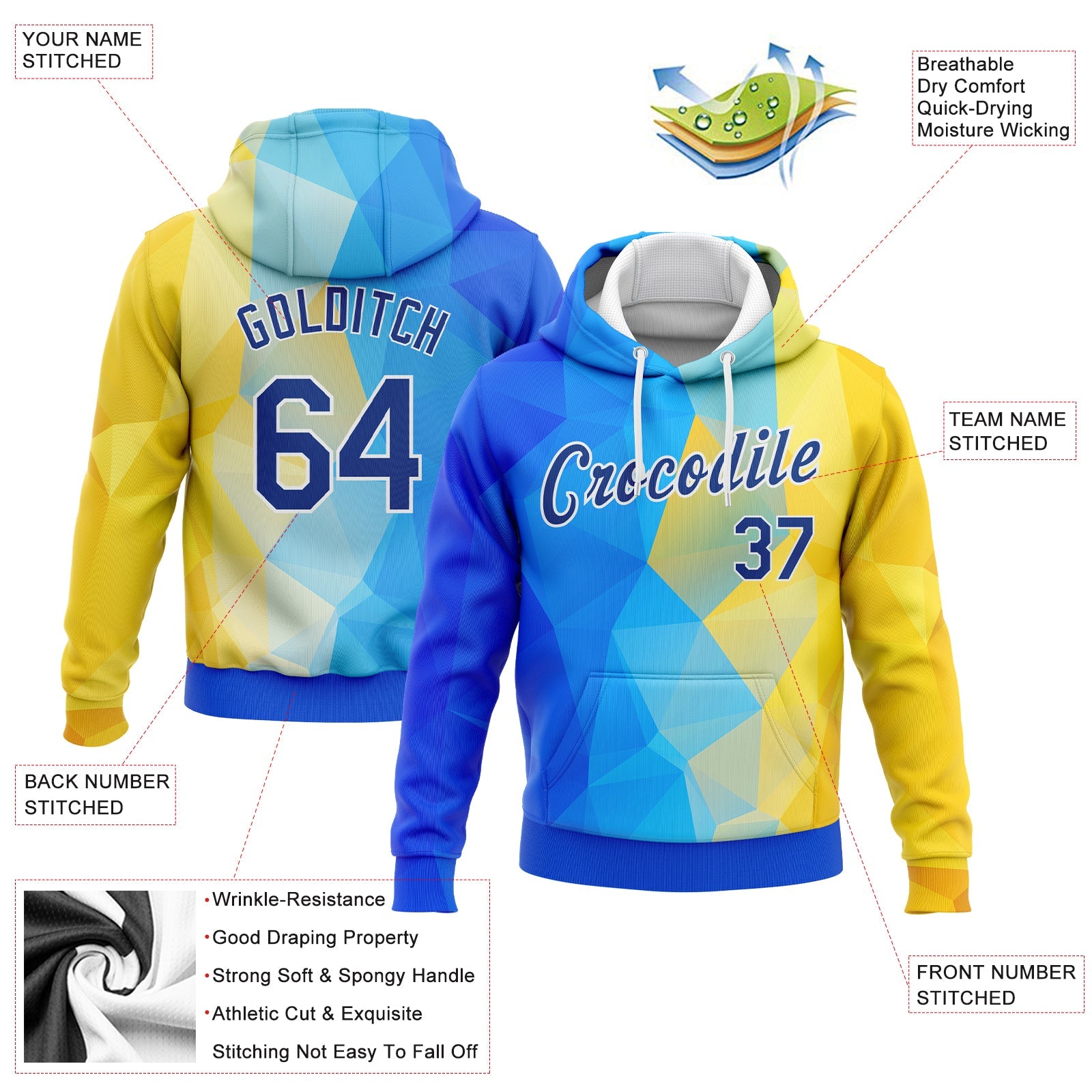 Custom Stitched Gold Royal-White 3D Pattern Design Ukrainian Flag Sports Pullover Sweatshirt Hoodie view 2