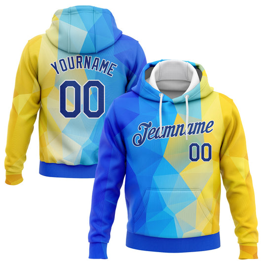 Custom Stitched Gold Royal-White 3D Pattern Design Ukrainian Flag Sports Pullover Sweatshirt Hoodie - Main View