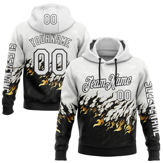 Custom White Black 3D Abstract Flame Sports Pullover Sweatshirt Hoodie - Main View