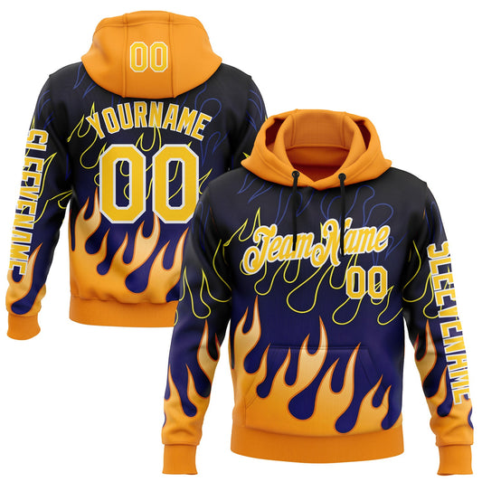 Custom Blue Yellow-White 3D Abstract Flame Sports Pullover Sweatshirt Hoodie - Main View