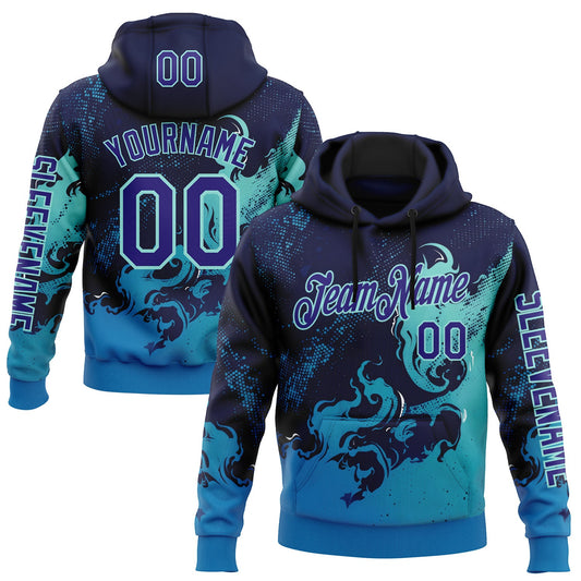 Custom Blue Dark Purple-Ice Blue 3D Abstract Flame Sports Pullover Sweatshirt Hoodie - Main View
