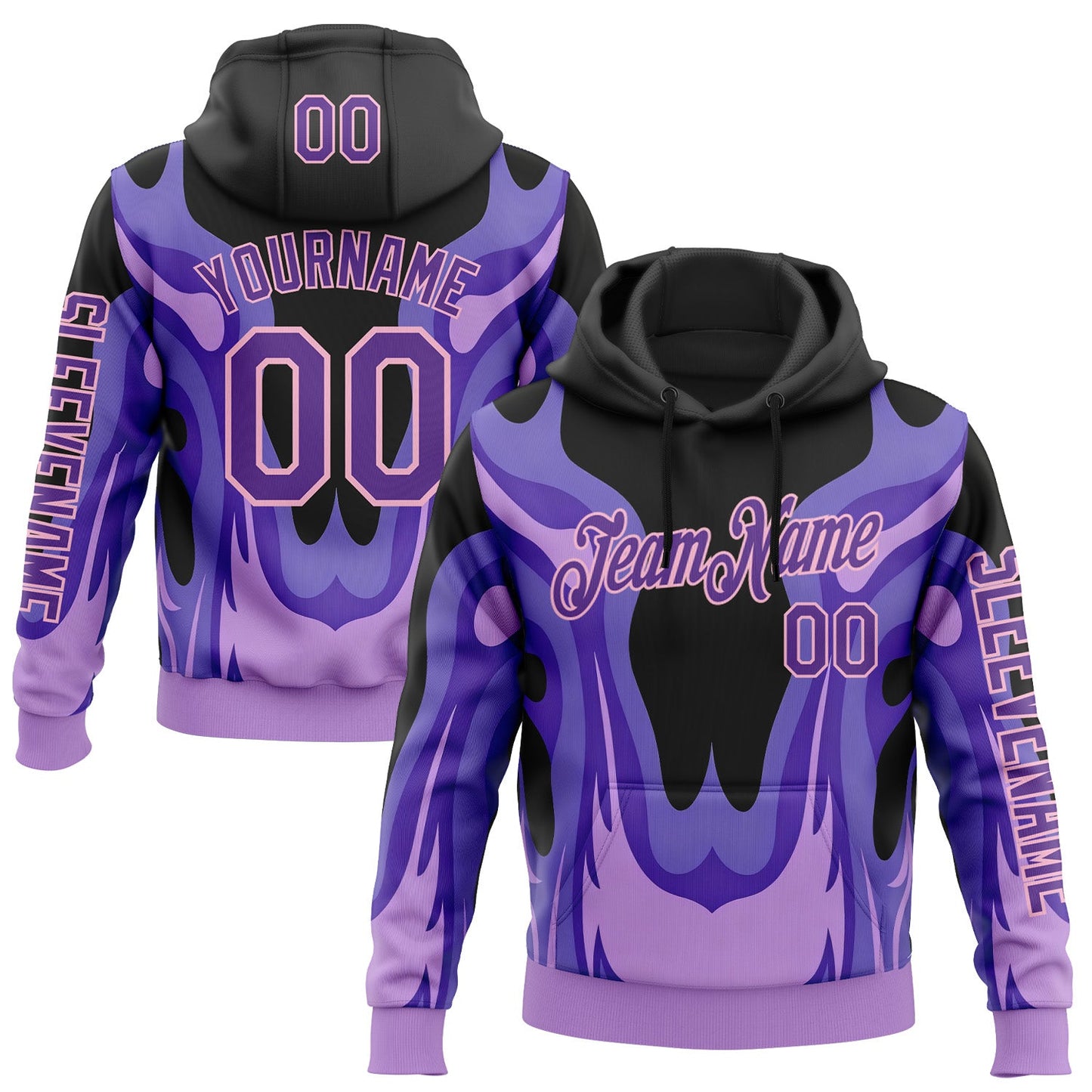Custom Black Purple-Light Pink 3D Abstract Flame Sports Pullover Sweatshirt Hoodie - Main View