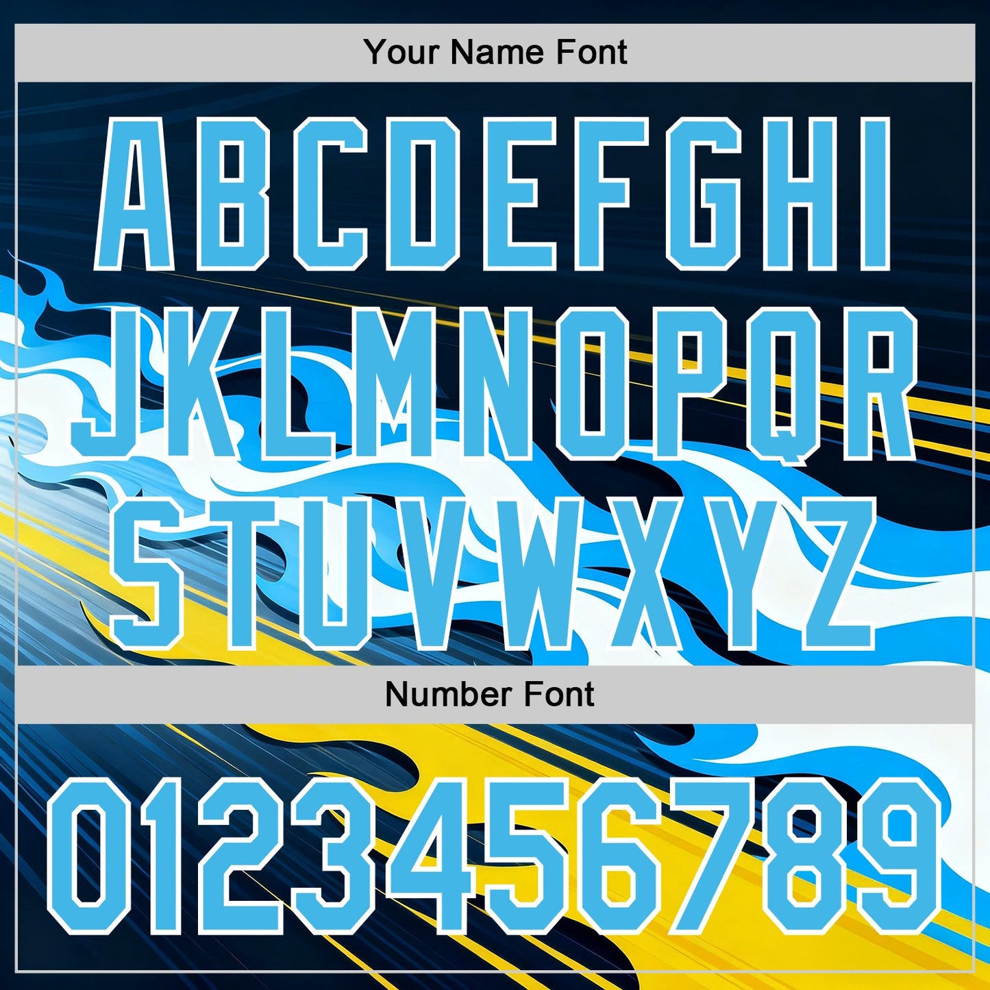 Custom Navy Sky Blue Yellow Black-White 3D Abstract Flame Sports Pullover Sweatshirt Hoodie view 4