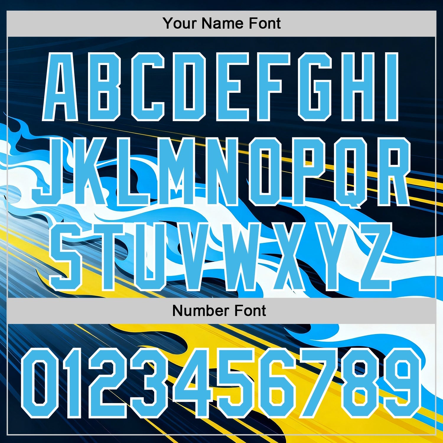 Custom Navy Sky Blue Yellow Black-White 3D Abstract Flame Sports Pullover Sweatshirt Hoodie view 4