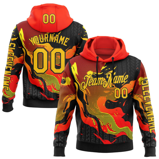 Custom Red Yellow-Black 3D Abstract Flame Sports Pullover Sweatshirt Hoodie - Main View