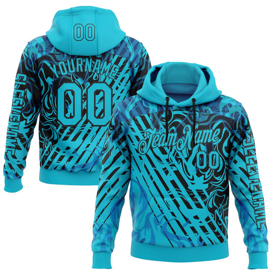 Custom Lakes Blue Black 3D Abstract Flame Sports Pullover Sweatshirt Hoodie - Main View