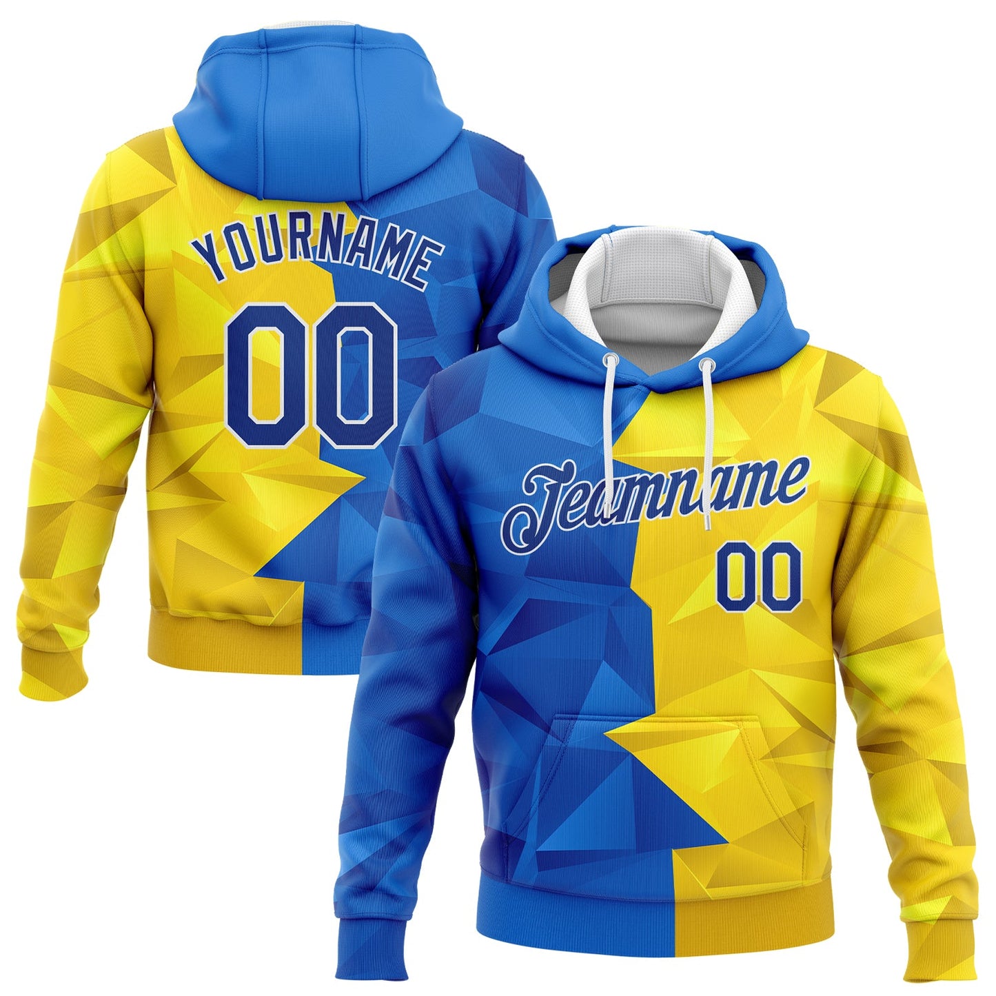 Custom Stitched Gold Royal-White 3D Pattern Design Ukrainian Flag Sports Pullover Sweatshirt Hoodie - Main View