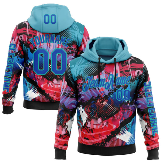 Custom Black Thunder Blue Red-Aqua 3D Abstract Flame Sports Pullover Sweatshirt Hoodie - Main View
