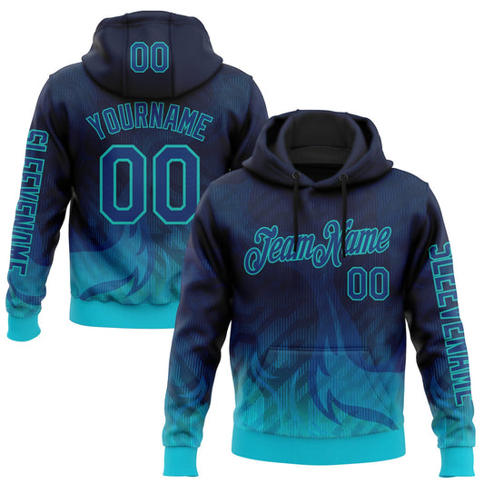 Custom Blue US Navy Blue-Aqua 3D Abstract Flame Sports Pullover Sweatshirt Hoodie - Main View