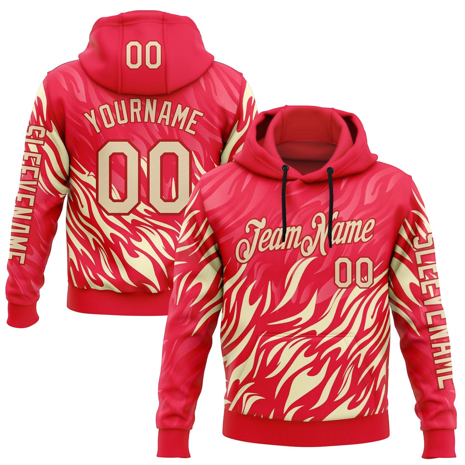 Custom Red City Cream 3D Abstract Flame Sports Pullover Sweatshirt Hoodie - Main View