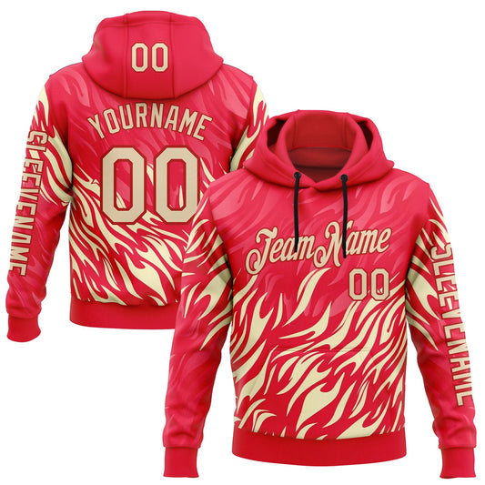 Custom Red City Cream 3D Abstract Flame Sports Pullover Sweatshirt Hoodie - Main View
