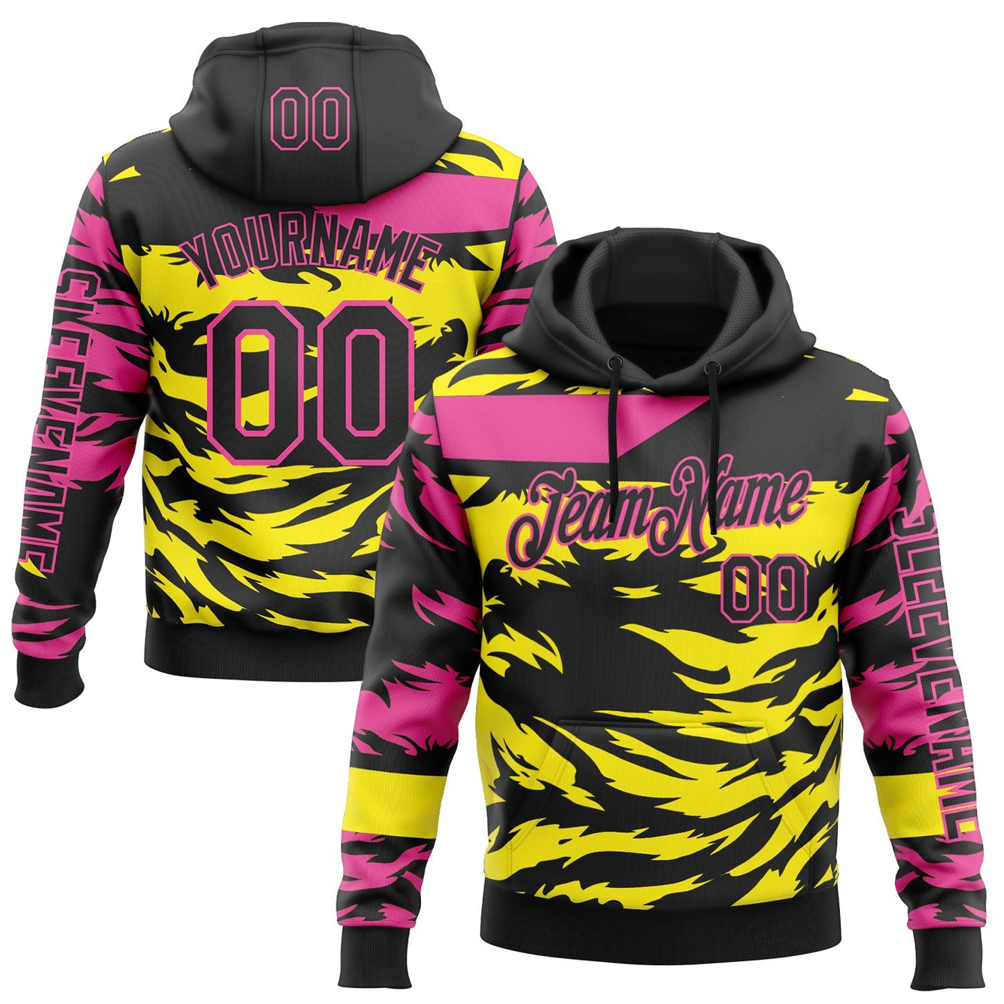 Custom Black Light Yellow-Pink 3D Abstract Flame Sports Pullover Sweatshirt Hoodie - Main View