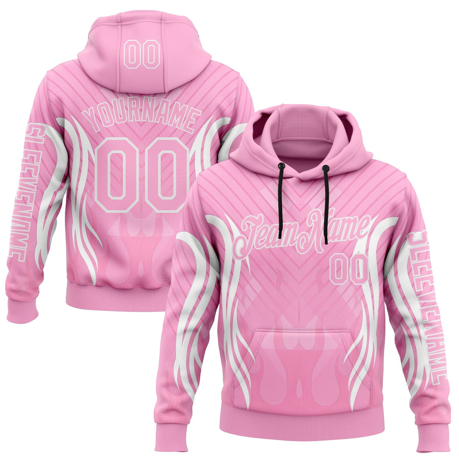 Custom Light Pink White 3D Abstract Flame Sports Pullover Sweatshirt Hoodie - Main View