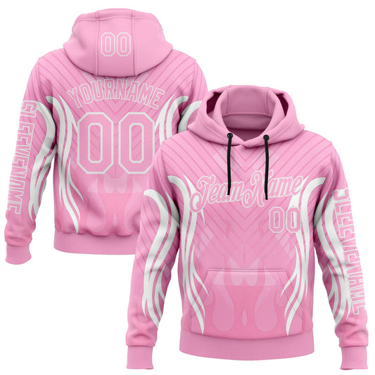 Custom Light Pink White 3D Abstract Flame Sports Pullover Sweatshirt Hoodie - Main View