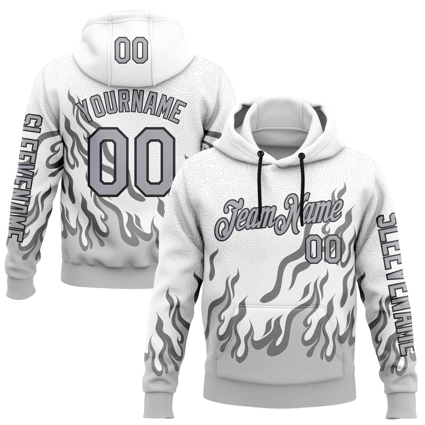 Custom White Gray-Black 3D Abstract Flame Sports Pullover Sweatshirt Hoodie - Main View