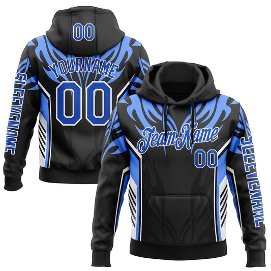 Custom Black Thunder Blue-White 3D Abstract Flame Sports Pullover Sweatshirt Hoodie - Main View