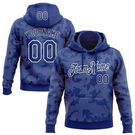 Custom Stitched Royal White Curve Lines Sports Pullover Sweatshirt Hoodie - Main View