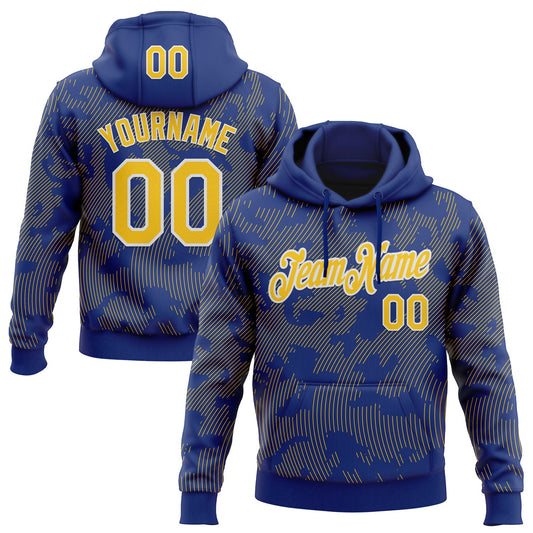 Custom Stitched Royal Yellow-White Curve Lines Sports Pullover Sweatshirt Hoodie - Main View