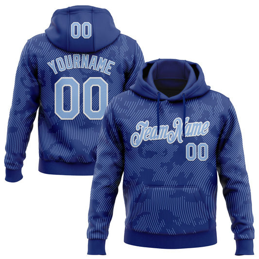 Custom Stitched Royal Light Blue-White Curve Lines Sports Pullover Sweatshirt Hoodie - Main View