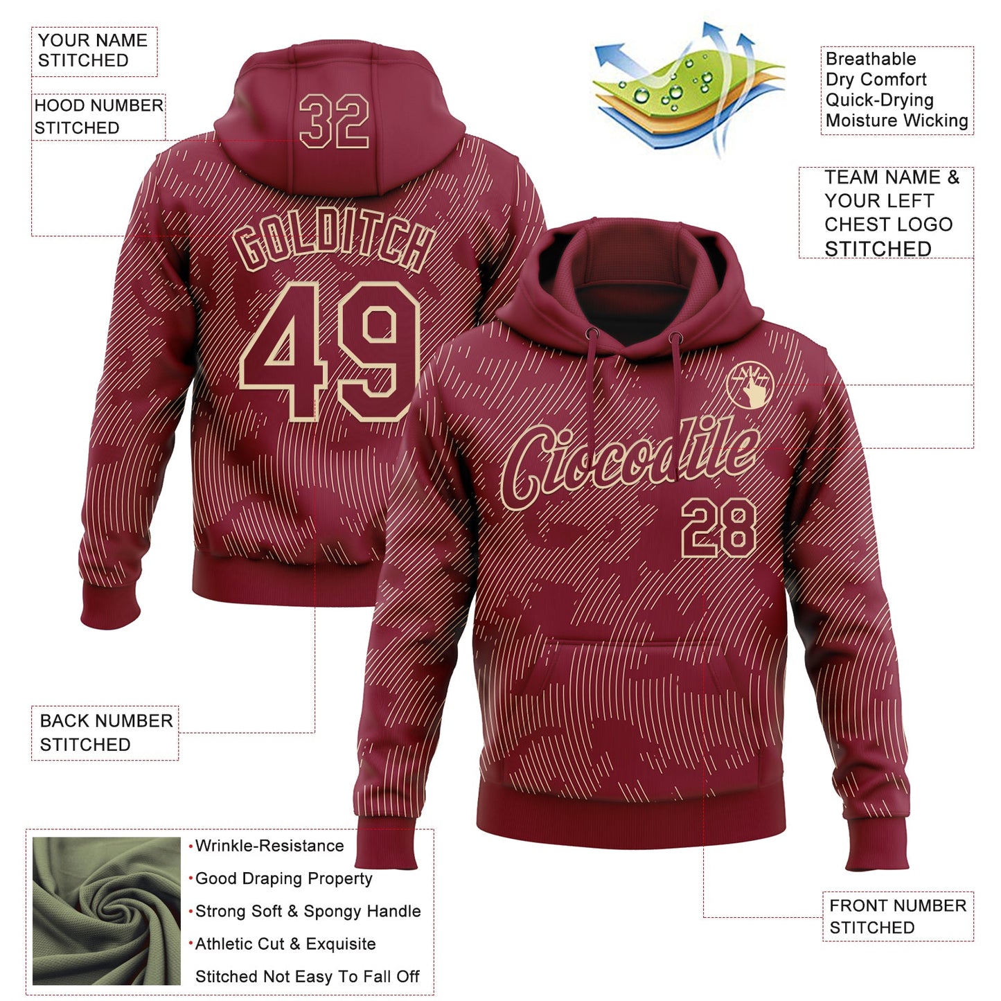 Custom Stitched Crimson Cream Curve Lines Sports Pullover Sweatshirt Hoodie view 4