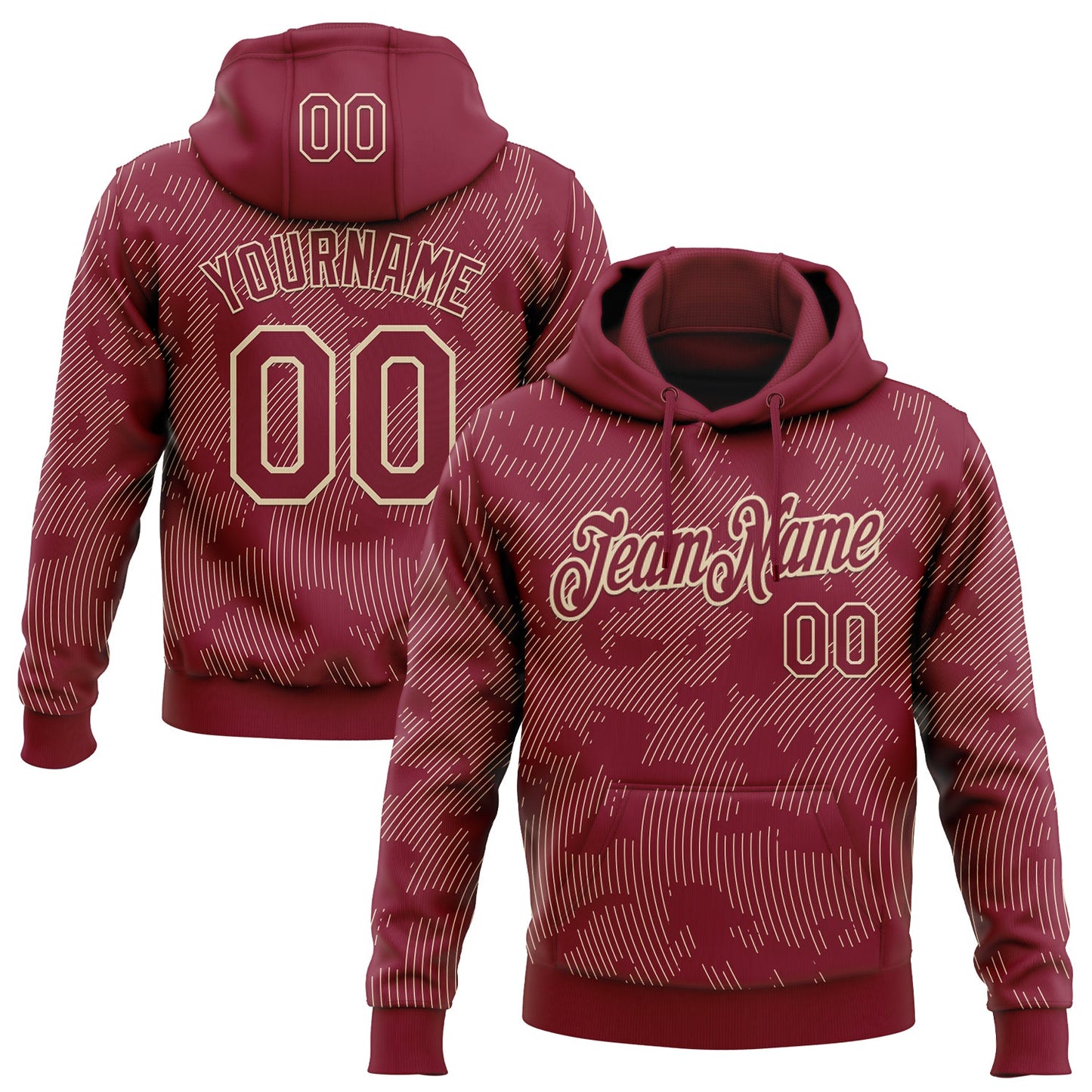 Custom Stitched Crimson Cream Curve Lines Sports Pullover Sweatshirt Hoodie - Main View