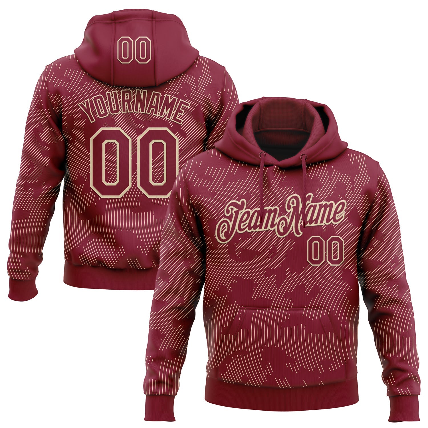 Custom Stitched Crimson Cream Curve Lines Sports Pullover Sweatshirt Hoodie - Main View
