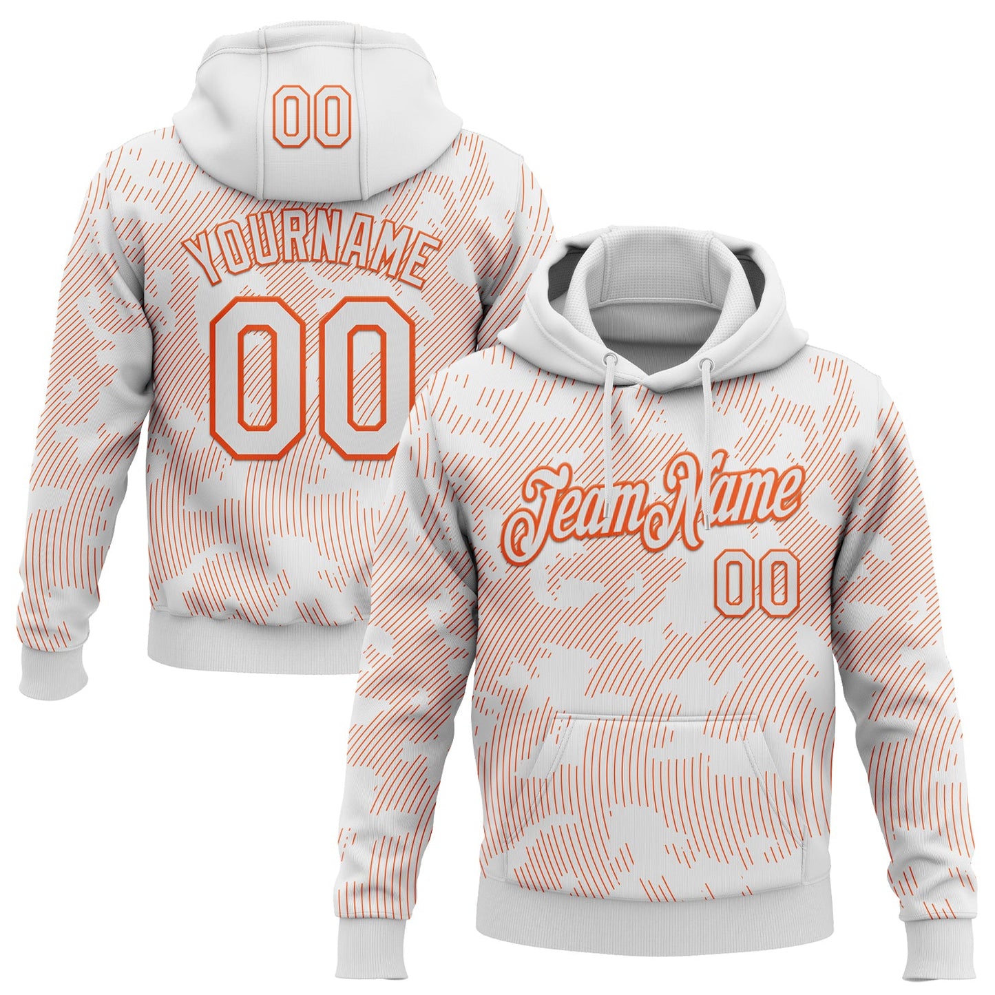 Custom Stitched White Orange Curve Lines Sports Pullover Sweatshirt Hoodie - Main View