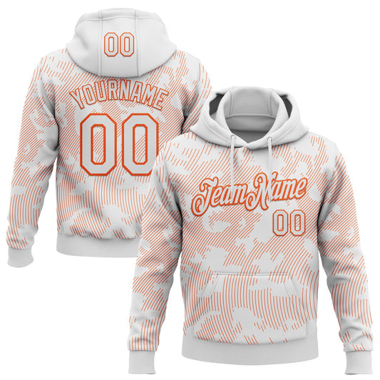 Custom Stitched White Orange Curve Lines Sports Pullover Sweatshirt Hoodie - Main View