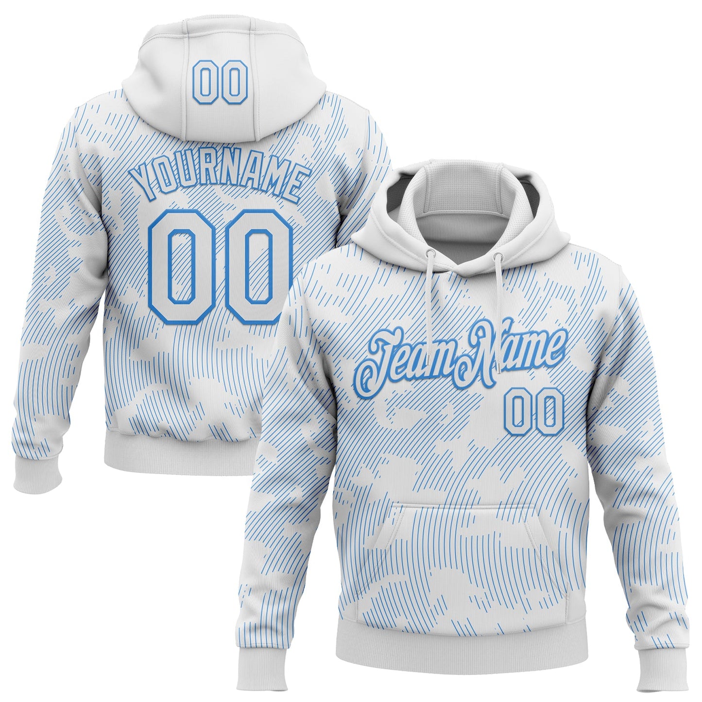 Custom Stitched White Powder Blue Curve Lines Sports Pullover Sweatshirt Hoodie - Main View