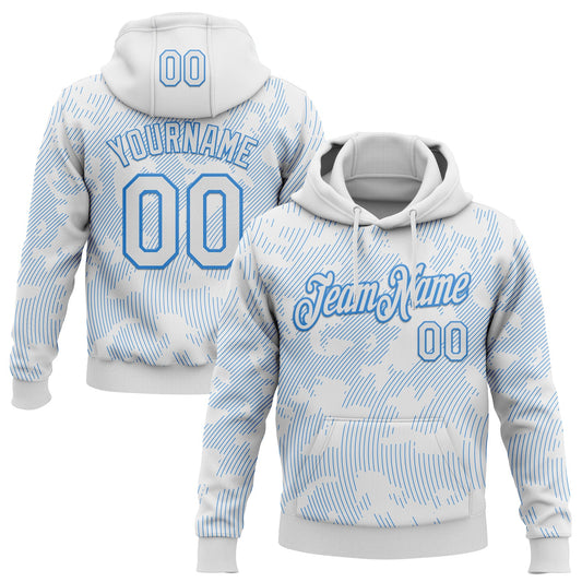 Custom Stitched White Powder Blue Curve Lines Sports Pullover Sweatshirt Hoodie - Main View