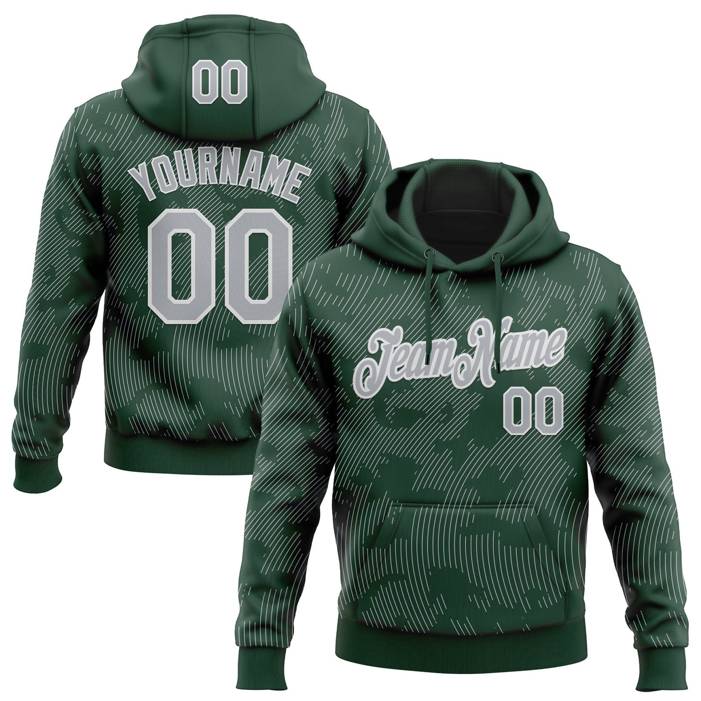 Custom Stitched Green Gray-White Curve Lines Sports Pullover Sweatshirt Hoodie - Main View
